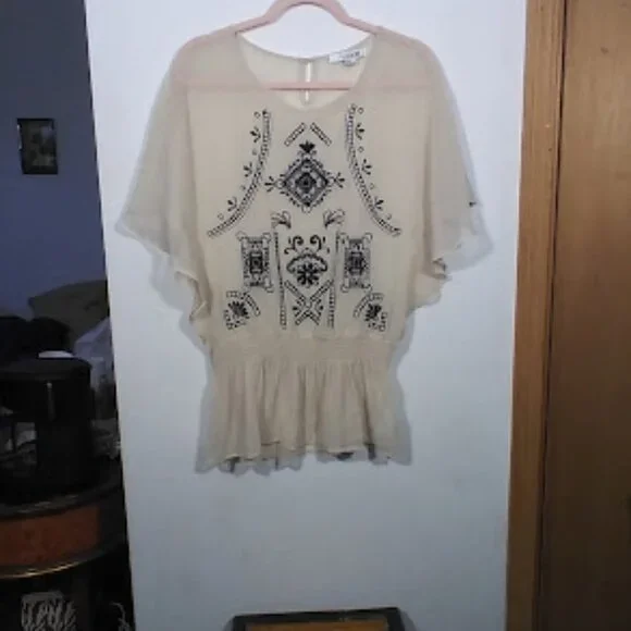 Forever 21 Sheer Embroirdered Retro Style Blouse Sz M - Picture 6 of 11